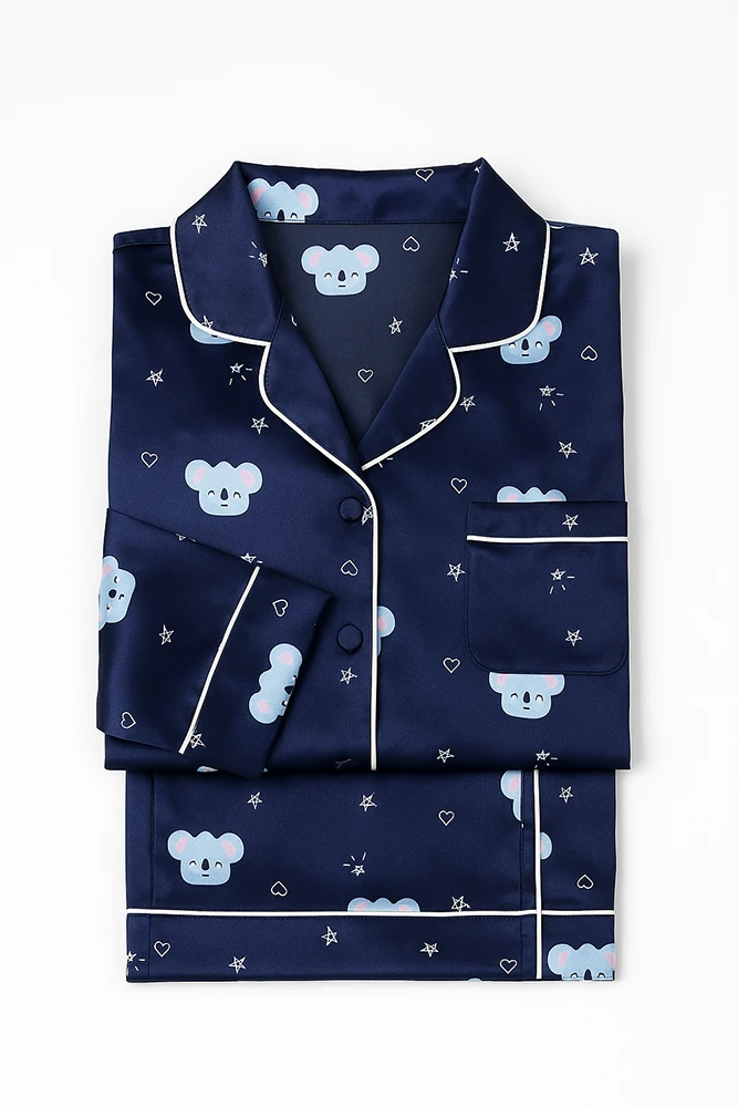 koala-print-satin-silk-pajama-set بلوز شلوار ساتن طرح کوالا