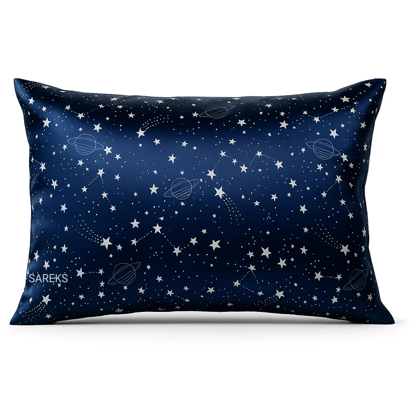 navy-galaxy-print-satin-silk-pillowcase روبالشی ساتن ابریشم طرح کهکشان سرمهای