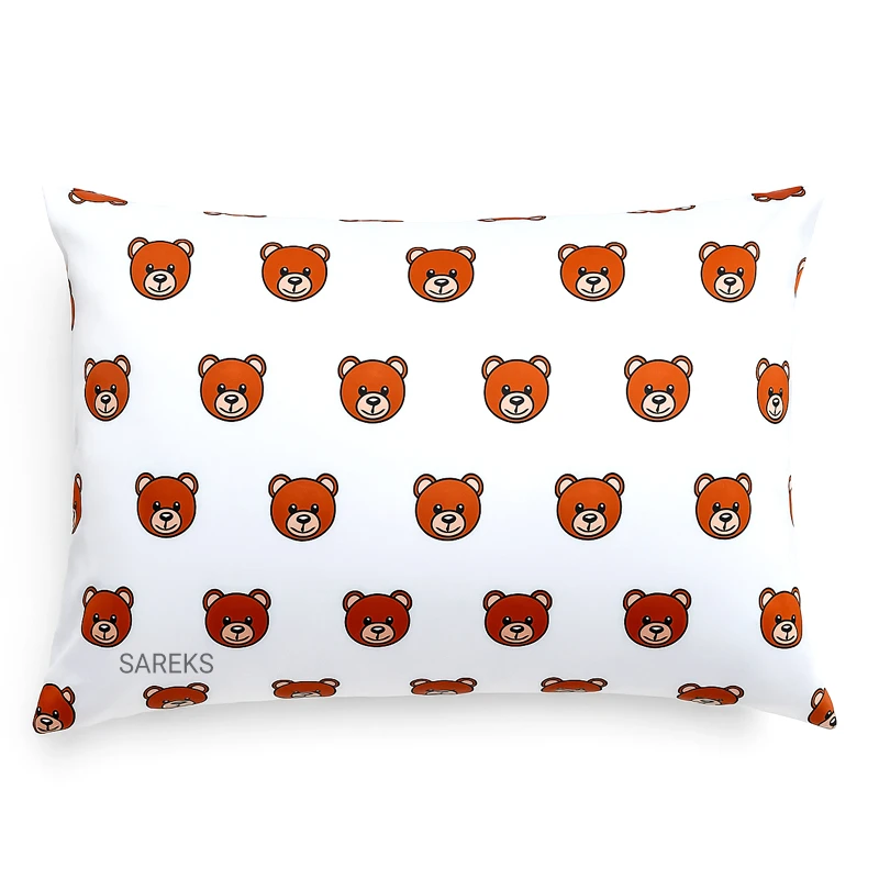 brown-head-teddy-print-satin-silk-pillowcase روبالشی ساتن ابریشم طرح تدی کله قهوهای
