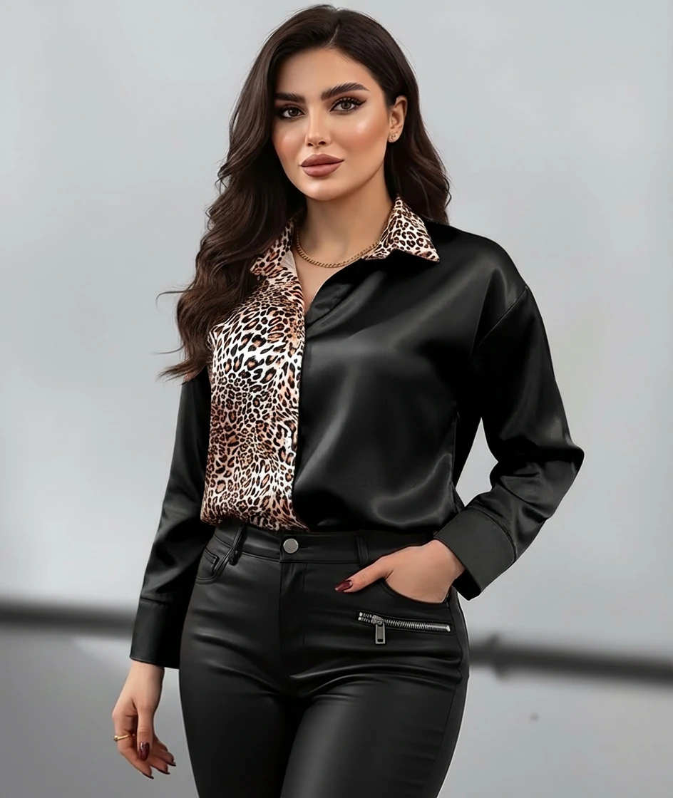 satin-silk-leopard-shomiz-blouse-black شومیز ساتن ابریشم پلنگی مشکی